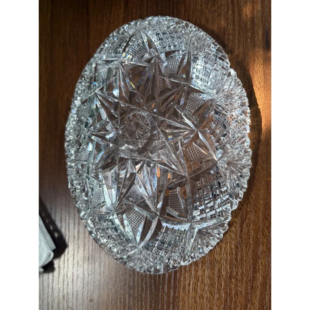 Antique American Brilliant Cut Glass Fan Star Dish, Scalloped Bowl